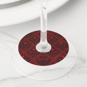 Roos van de Rode Gothic Wedding Damask Pattern Wijnglaslabel