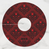  Roos van de Rode Gothic Wedding Damask Pattern Wijnglaslabel (Voorkant)