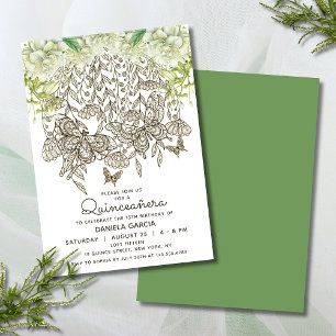 Roos van de Waterverf Butterfly Bloom Quinceañera Kaart