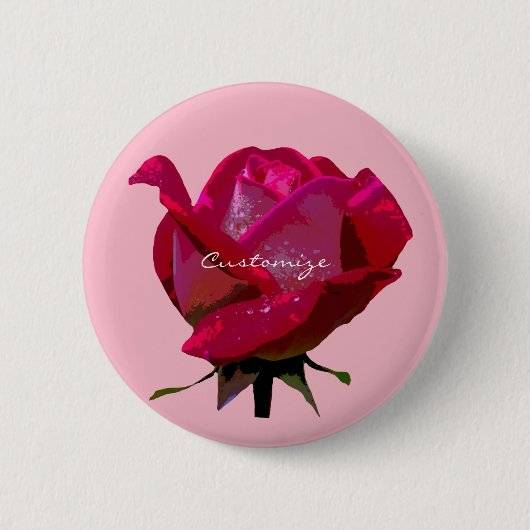 roos van één rode valentijn ronde button 5,7 cm (Voorkant)