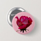 roos van één rode valentijn ronde button 5,7 cm (Voorkant /achterkant)