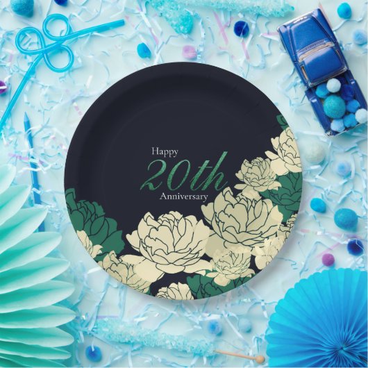 Roos van Emerald Green 20th Year Papieren Bordje (Feest)