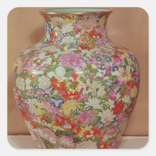 Roos van Famille vaas met mille vaten Vierkante Sticker (Voorkant)