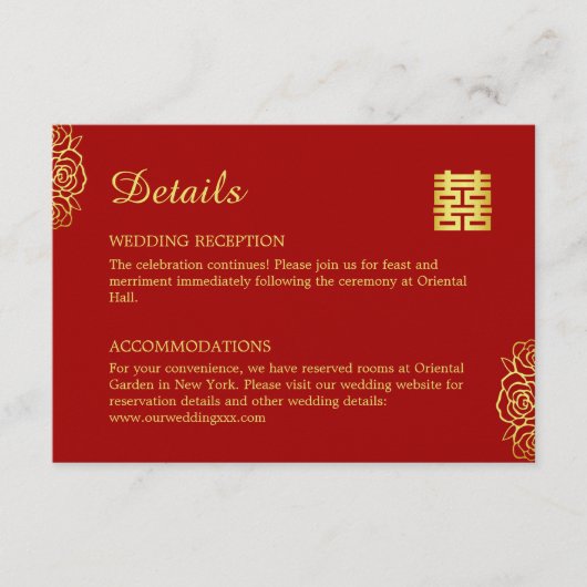 Roos van Floral papercut, rood en gouden Chinese b Informatiekaartje (Voorkant)