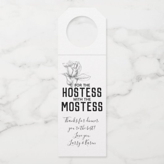 Roos van gift-wijn flessenhanger (Voorkant)