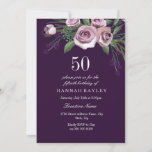 Roos van het Paars van Eggplant  Vrouwen 50e verja Kaart<br><div class="desc">Eggplant Paars Plum Roos Womans 50th Birthday Invitation Matching collectie in Niche and Nest store. Ontwerp met dank aan: https://www.etsy.com/shop/SmallHouseBigPony</div>