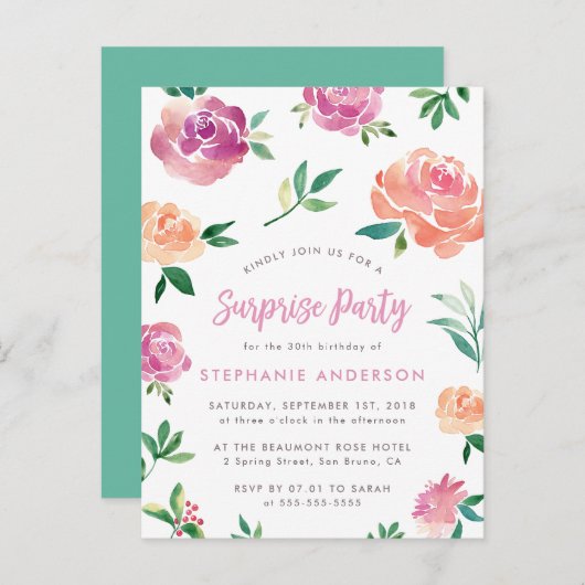 Roos van het voorjaar Uitnodigingen van de Birthda (Voorkant / Achterkant)