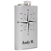 Roos van het windkompas en geborsteld aluminium heupfles (Rechts)