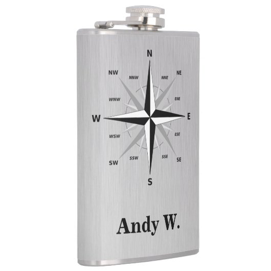 Roos van het windkompas en geborsteld aluminium heupfles (Rechts)