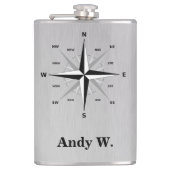 Roos van het windkompas en geborsteld aluminium heupfles (Voorkant)