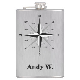 Roos van het windkompas en geborsteld aluminium heupfles