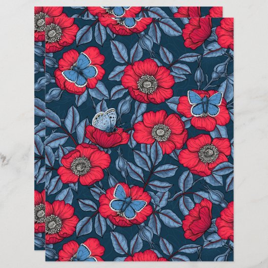 Roos van honden en vlinders, blauw en rood (Voorkant / Achterkant)