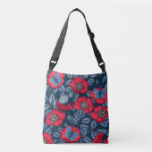 Roos van honden en vlinders, blauw en rood crossbody tas (Voorkant)