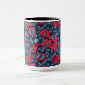 Roos van honden en vlinders, blauw en rood mok (Midden)