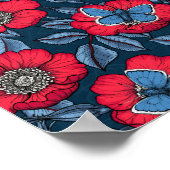 Roos van honden en vlinders, blauw en rood poster (Hoek)