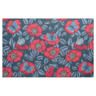 Roos van honden en vlinders, blauw en rood stof