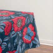 Roos van honden en vlinders, blauw en rood tafelkleed (Voorbeeld)