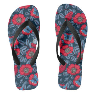 Roos van honden en vlinders, blauw en rood teenslippers
