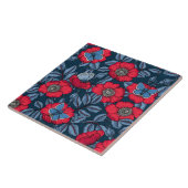 Roos van honden en vlinders, blauw en rood tegeltje (Zijkant)