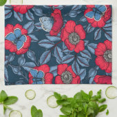 Roos van honden en vlinders, blauw en rood theedoek (Gevouwen)