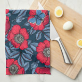 Roos van honden en vlinders, blauw en rood theedoek (Quarter Fold)