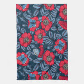 Roos van honden en vlinders, blauw en rood theedoek (Verticaal)