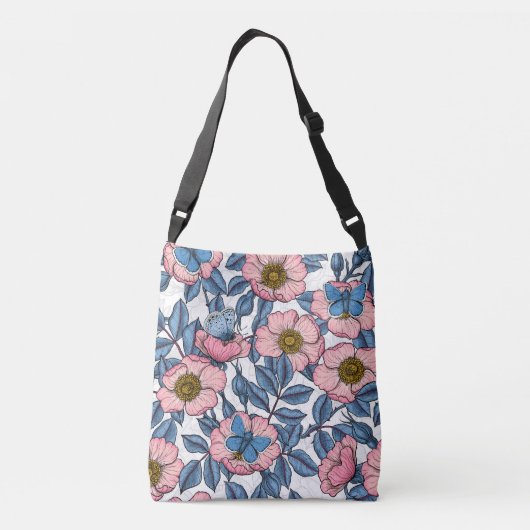 Roos van honden en vlinders crossbody tas (Achterkant)