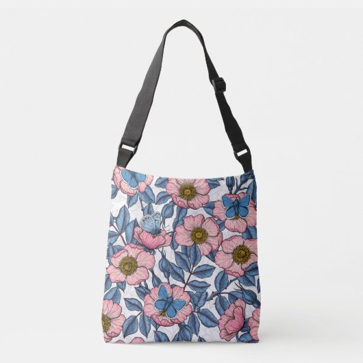 Roos van honden en vlinders crossbody tas (Voorkant)