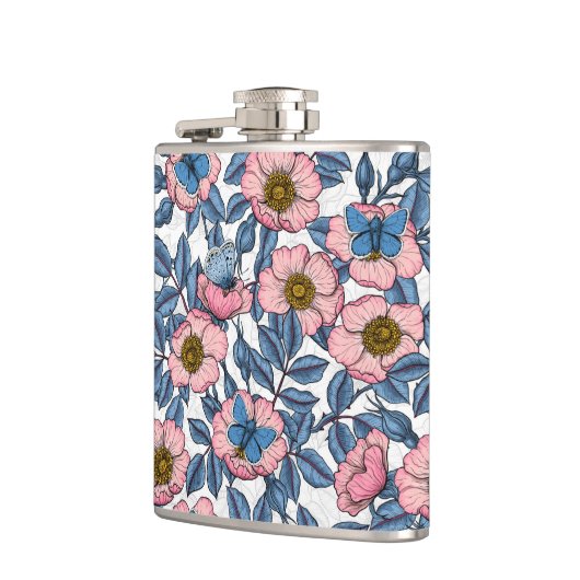 Roos van honden en vlinders heupfles (Links)