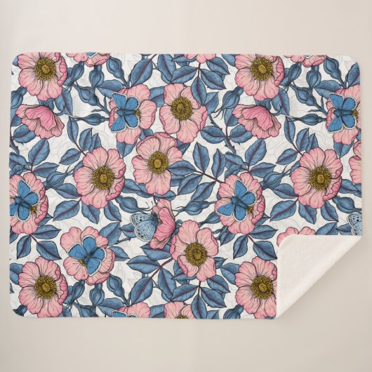 Roos van honden en vlinders sherpa deken (Voorkant (horizontaal))