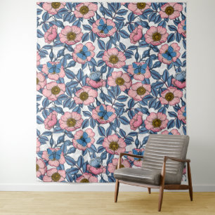 Roos van honden en vlinders wandkleed