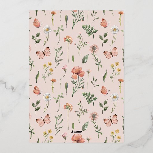 Roos van kleine wilde Baby showers Folie Uitnodiging (Achterkant)