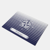 Roos van kompas op blauwe strepen deurmat (Schuin)