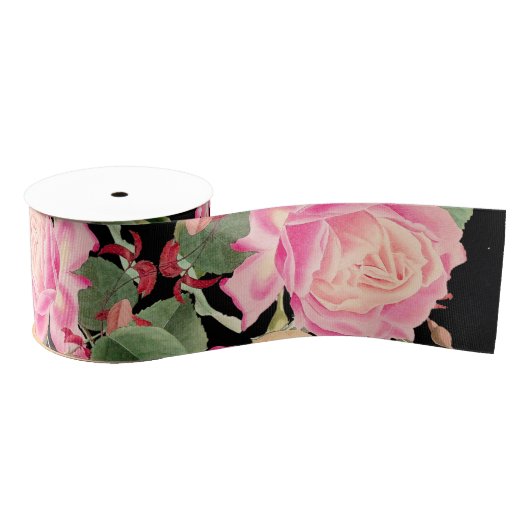 Roos van koolstof Floral Flowers Grosgrain Ribbon Lint (Spoel)