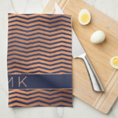 Roos van koper Gold Foil Chevron Navy Blue Monogra Theedoek (Quarter Fold)