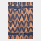 Roos van koper Gold Foil Chevron Navy Blue Monogra Theedoek (Verticaal)