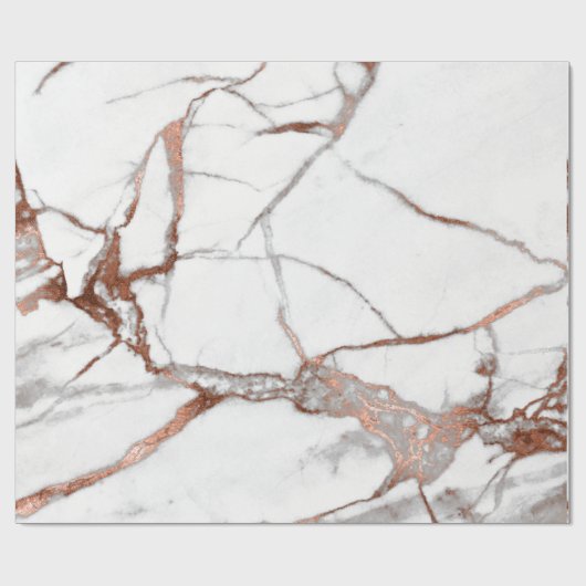 Roos van koper Witte Abstracte Carrara Marble Ston Cadeaupapier (Vlak)