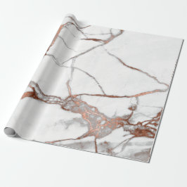 Roos van koper Witte Abstracte Carrara Marble Ston Cadeaupapier