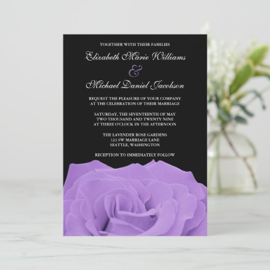 Roos van lavender en Black Wedding Kaart (Staand voorkant)