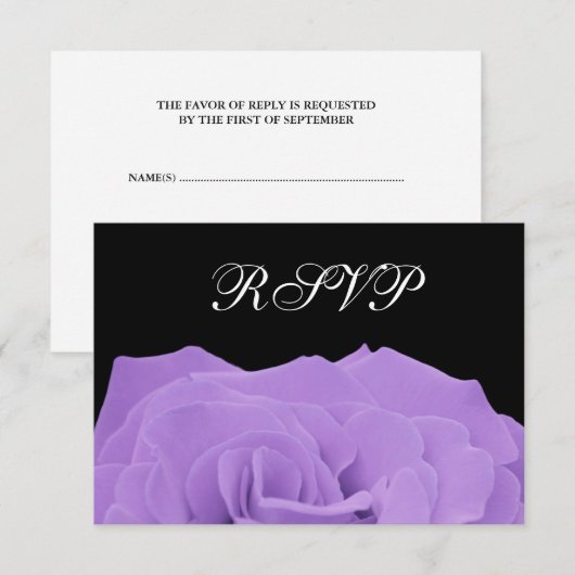 Roos van lavender en RSVP-reactiekaart van Black W RSVP Kaartje (Voorkant / Achterkant)