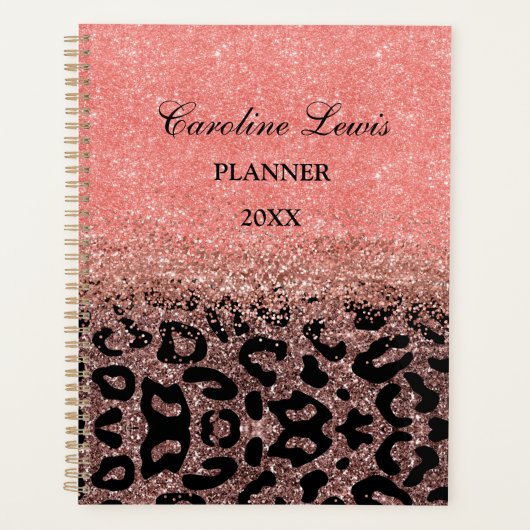 Roos van luipaard Gold Glitter 2023 Planner met na (Voorkant)