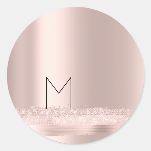 Roos van Monogram Vonk Blush Initialen Naam Slagen Ronde Sticker (Voorkant)