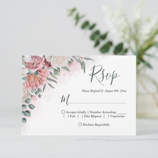 Roos van mosterd RSVP kaartje (Staand voorkant)