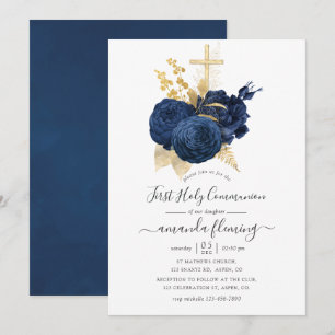  Roos van Navy Blue en Gold Kaart