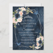 Roos van Navy Blue en Silver Elegant Quinceanera Kaart (Voorkant)