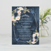 Roos van Navy Blue en Silver Elegant Quinceanera Kaart (Staand voorkant)