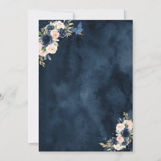 Roos van Navy Blue en Silver Elegant Quinceanera Kaart (Achterkant)