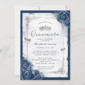 Roos van Navy Blue en Silver Elegant Quinceanera Kaart (Voorkant)
