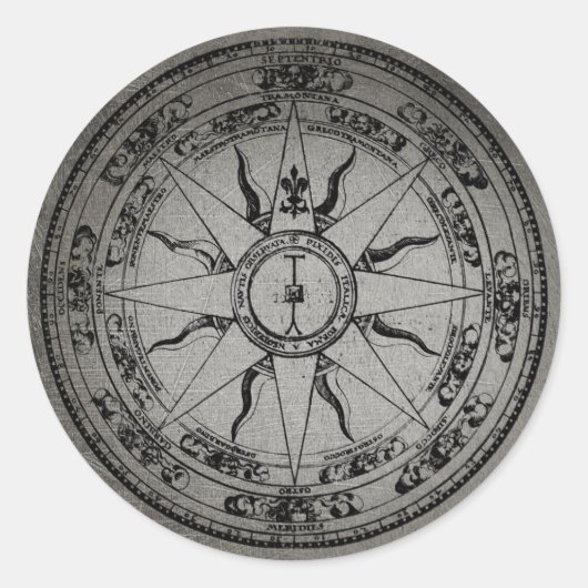 Roos van oude kompas (B&W) Ronde Sticker (Voorkant)