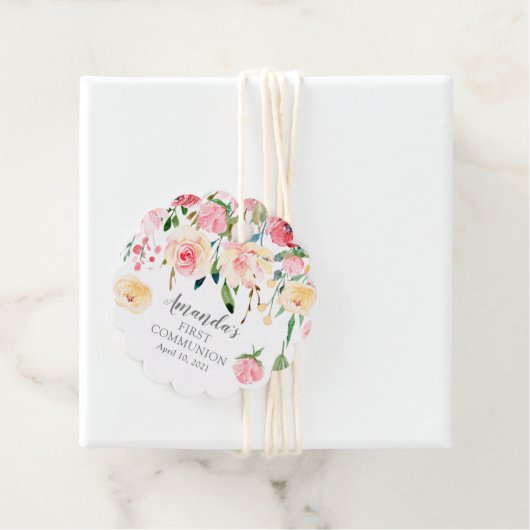 Roos van pony's Floral Eerste Heilige Communie Bedankjes Labels (In situ)